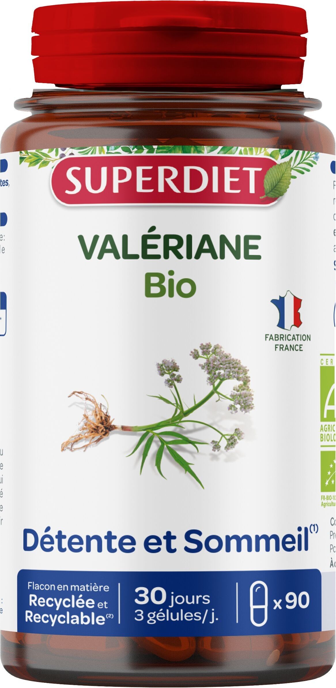 SUPERDIET – BIO-BALDRIAN – Entspannung und Schlaf – Phytotherapie – Hergestellt in Frankreich – 90 Kapseln