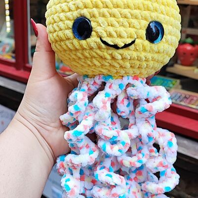 Amigurumi Rose The Yellow Octopus with multi-colored tentacles