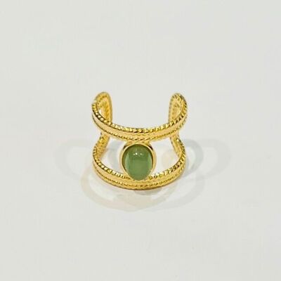Anello in acciaio a doppio anello con pietra ovale finemente strutturata