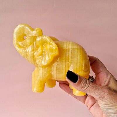 Figura de elefante de calcita amarilla (piedra preciosa) – 10-12 cm | ±650 g (cristal de calcita amarilla)