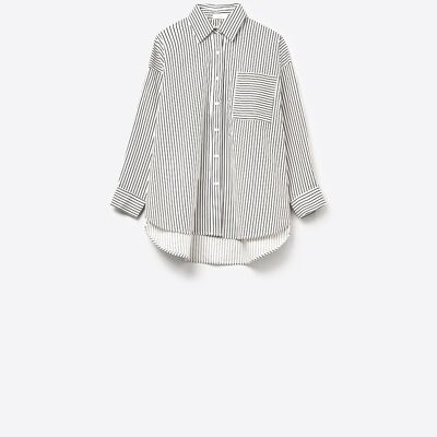 Camicia a righe oversize con taschino sul petto, in bianco e nero