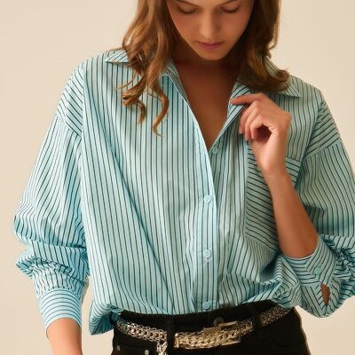 Camicia a righe oversize con taschino sul petto, nera e blu