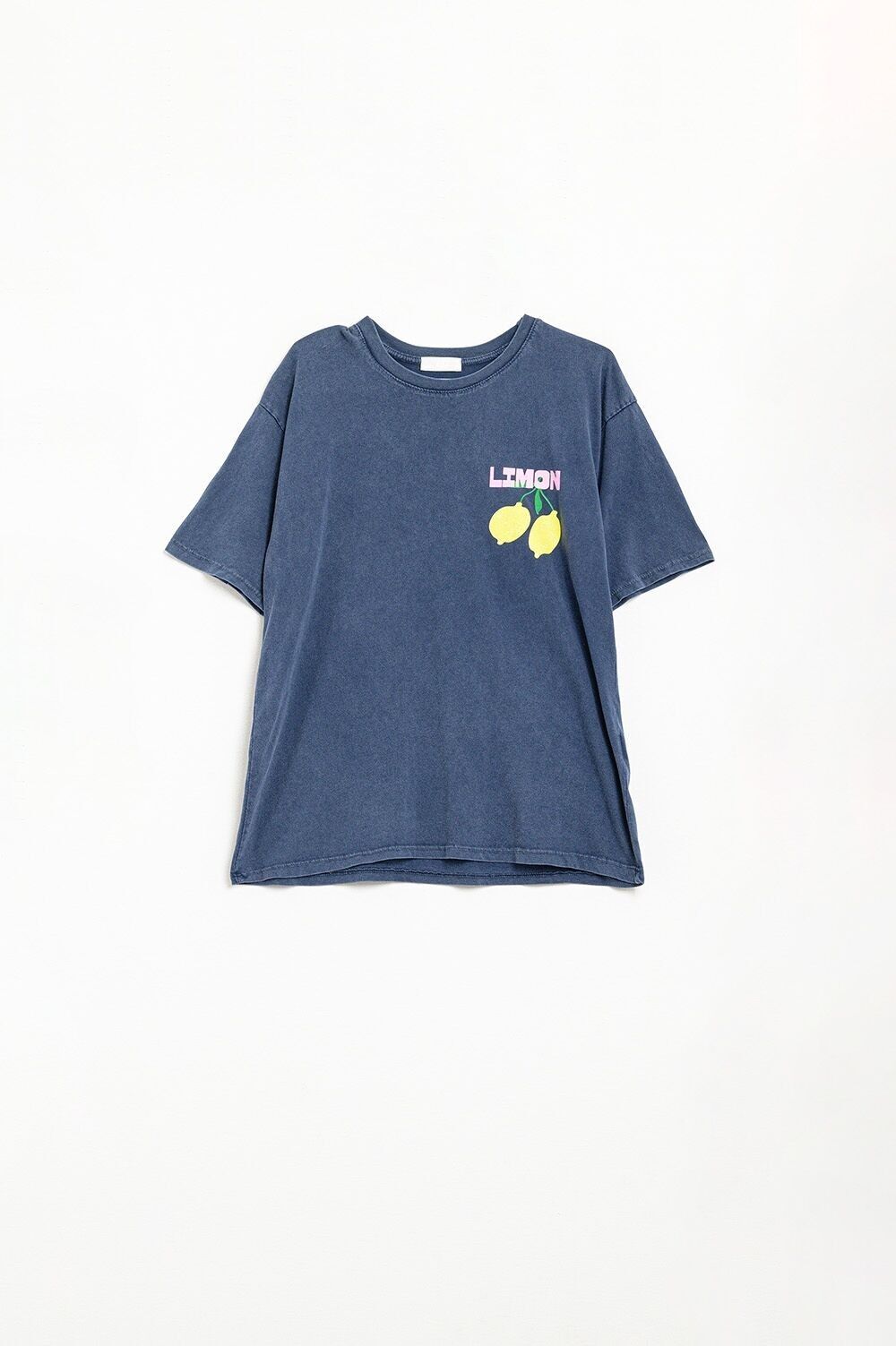 t-shirt blu navy rilassata con stampa di limoni