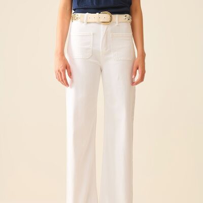 White Straight Leg pants With Front Pockets