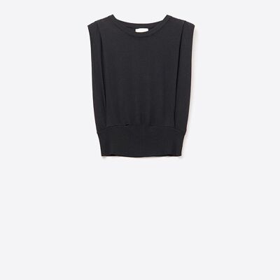 Top senza maniche in maglia con drappeggio sulle spalle in nero