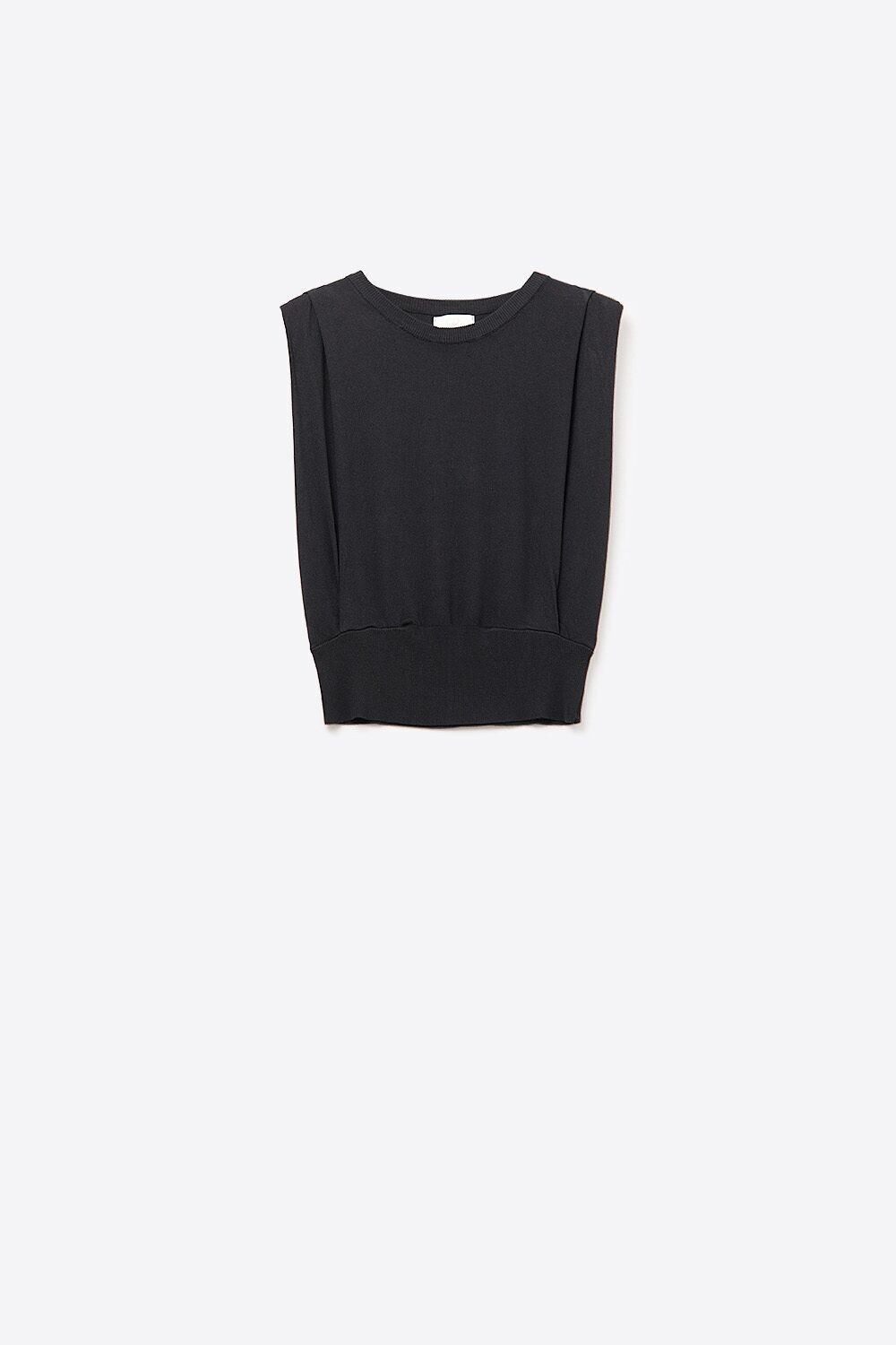 Sleeveless Knited Top With Shoulder Drape in Black