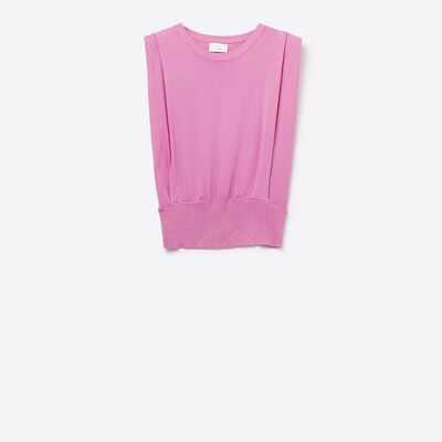 Sleeveless Knited Top With Shoulder Drape in Fuchsia