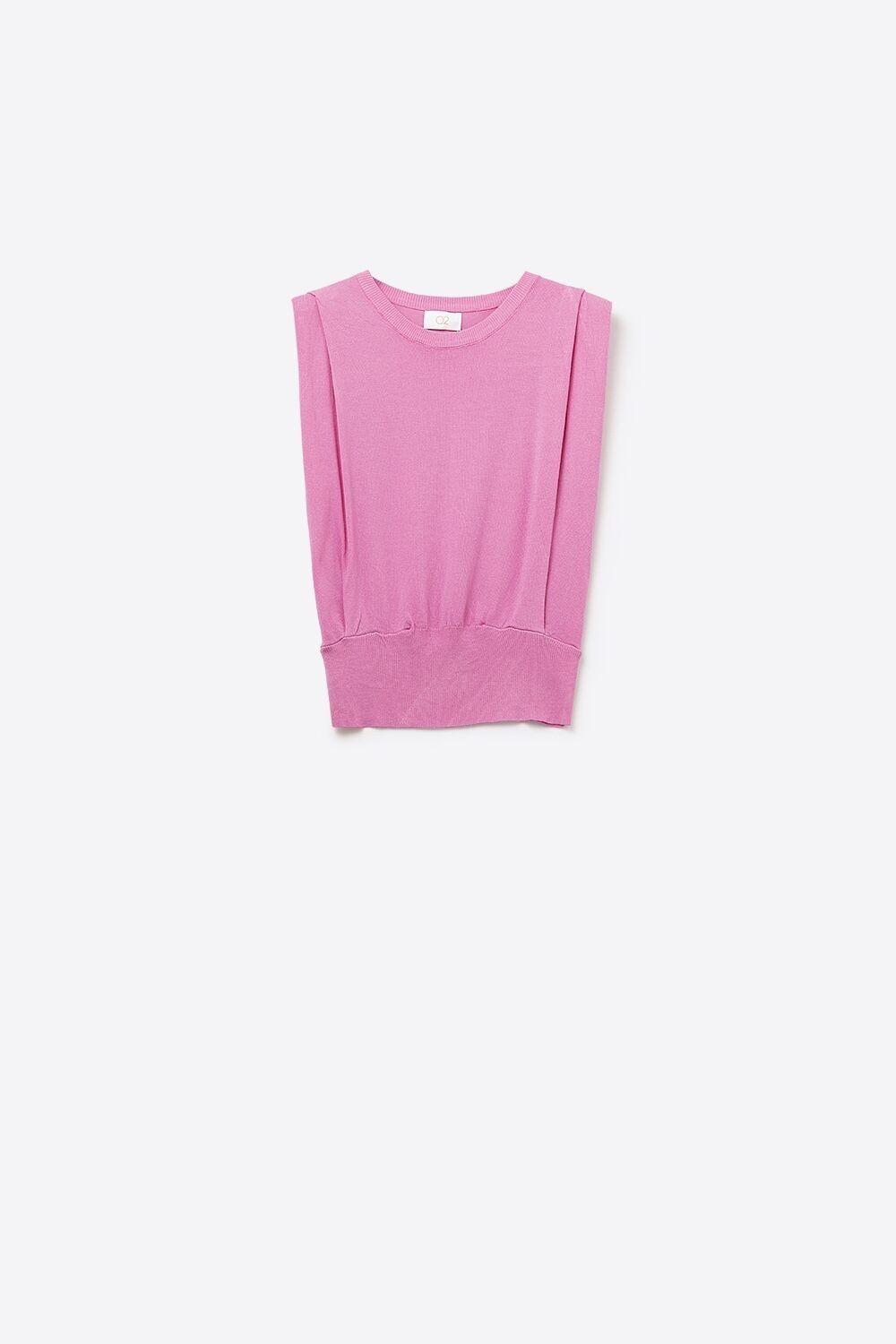 Sleeveless Knited Top With Shoulder Drape in Fuchsia
