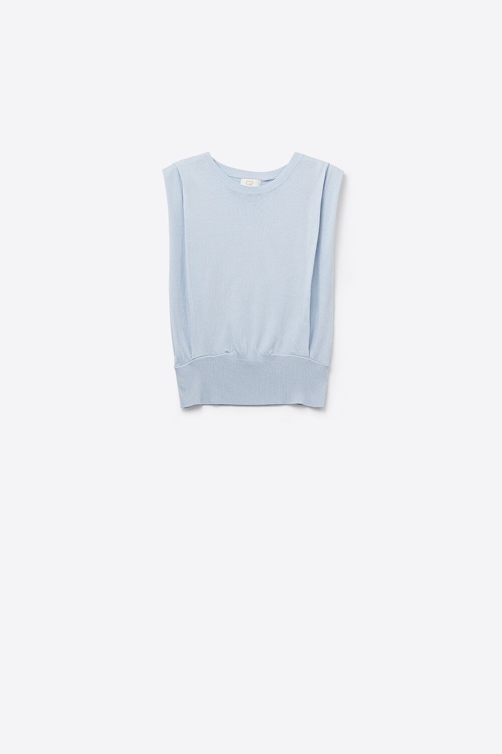 Top senza maniche in maglia con drappeggio sulle spalle in azzurro