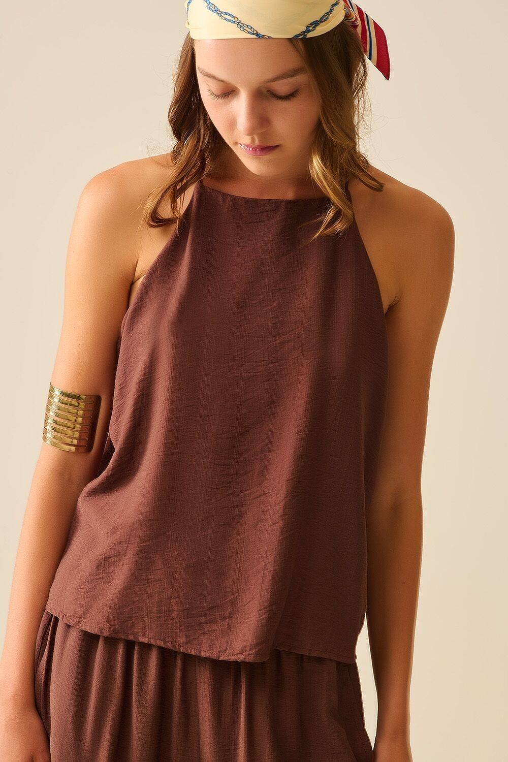 Halter Neck Basic Summer Tank in Chocolate brown