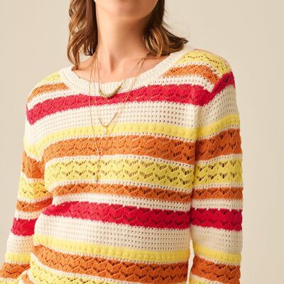 Pull d'été rayé en tricot aux tons chauds