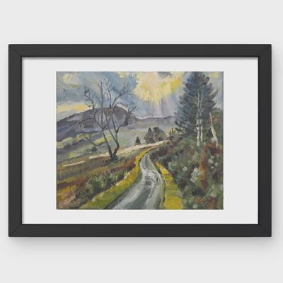Camino de ladera dorada, pintura original en lienzo con paisaje sereno, arte mural texturizado hecho a mano, pintura al óleo cálida
