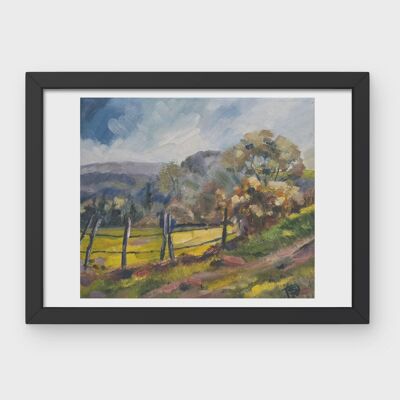 Paysage de campagne au printemps, peinture sur toile originale et sereine, art mural texturé fait main, peinture acrylique douce