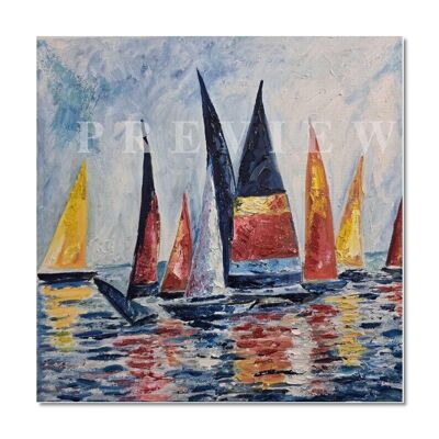 Régate, peinture sur toile originale représentant un paysage marin vibrant, art mural texturé fait main, peinture à l'huile dynamique