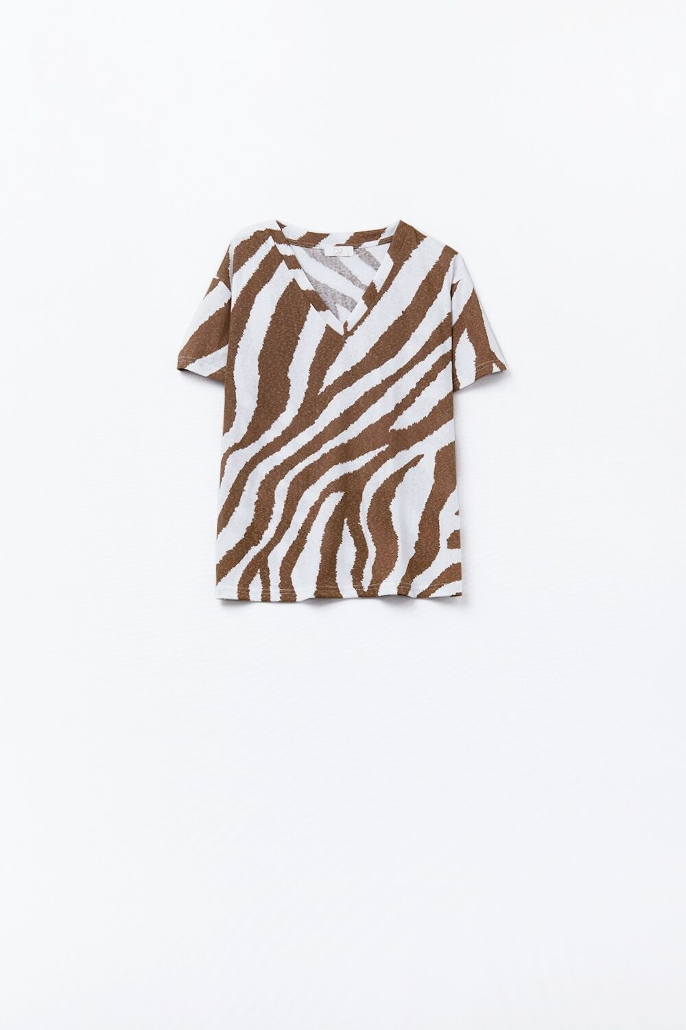 V-neck t-shirt with camel zebra print