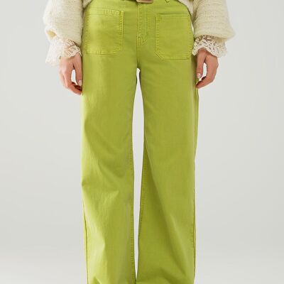 Jeans a gamba dritta verde lime con tasche anteriori