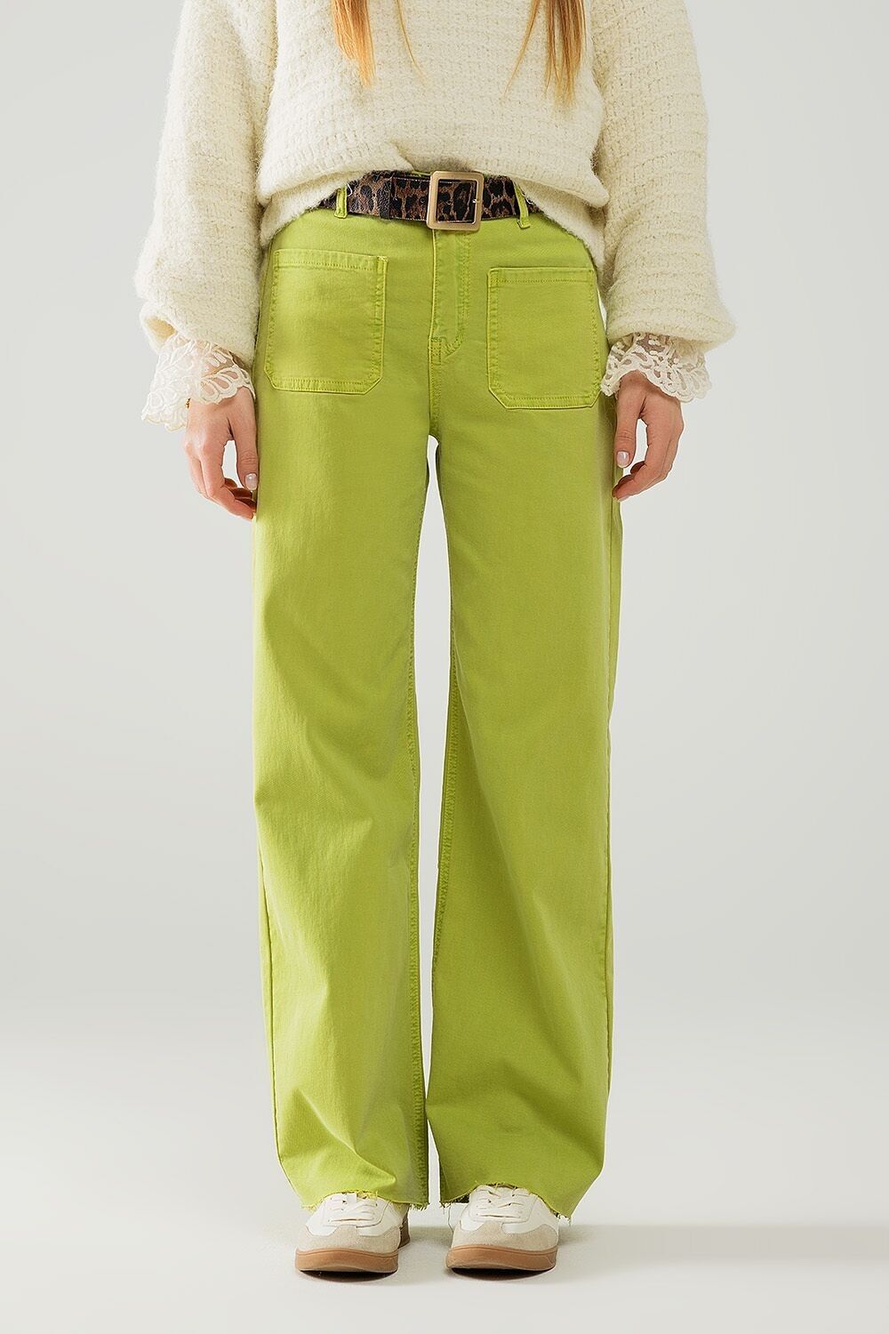 Lime Green Straight Leg Jeans With Front Pockets