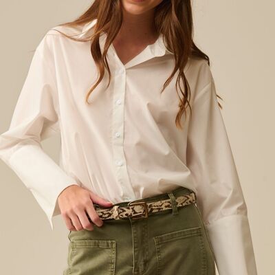 white poplin shirt with extra-wide cuffs