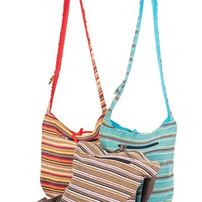 Sac bandoulière hippie unisexe rayé avec poches et fermeture éclair