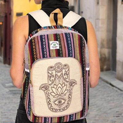 Zaino unisex in canapa con Hamsa fatto a mano