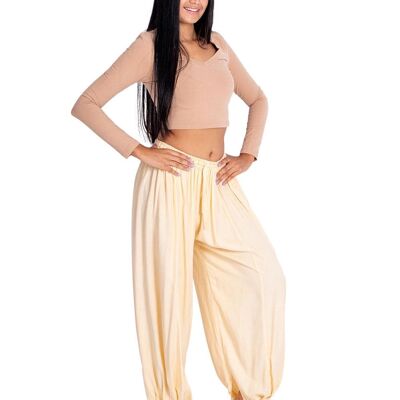 Pantaloni harem beige a gamba larga con elastico