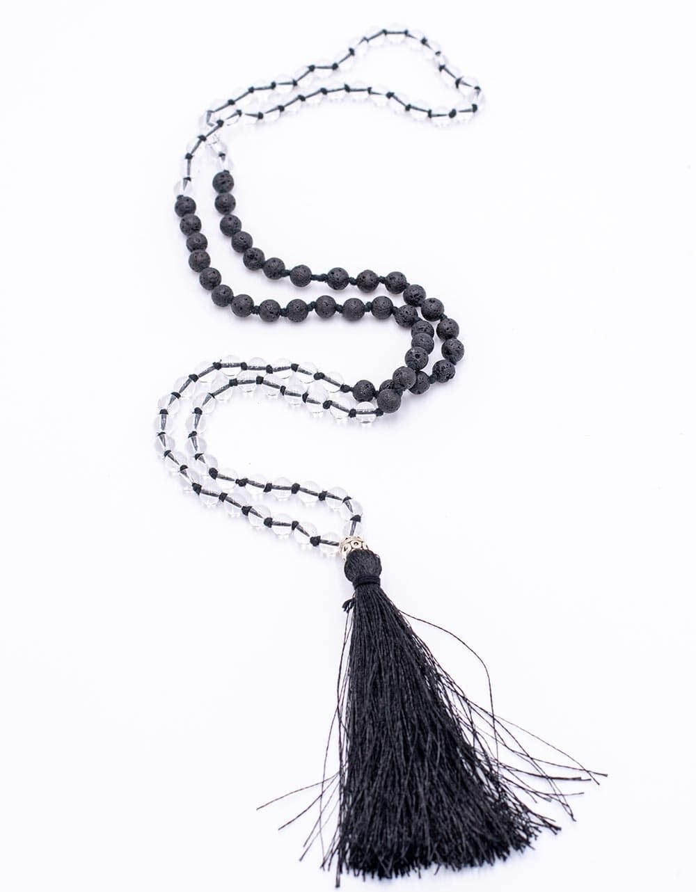 Tibetan Mala Necklace Quartz Crystal + Volcanic Rock