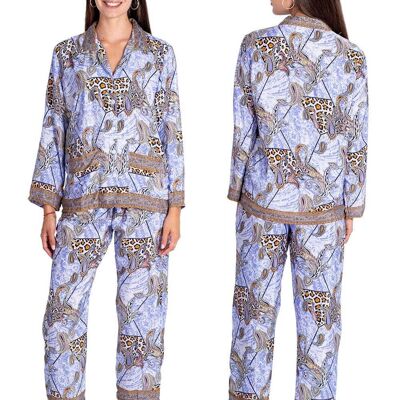 Pigiama 2 pezzi in seta premium - Comfort e stile - Stampa blu