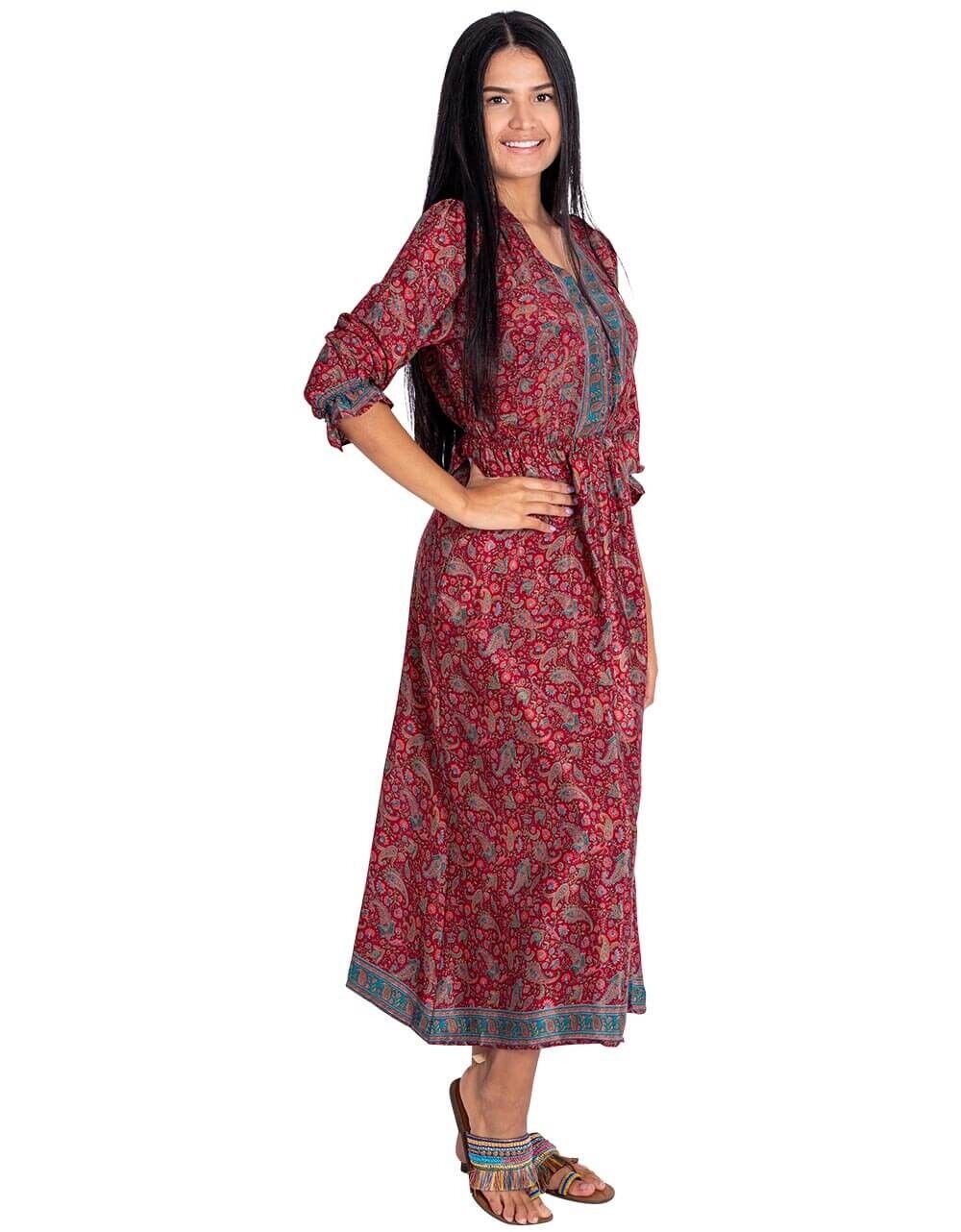 Abito midi con bottoni bordeaux