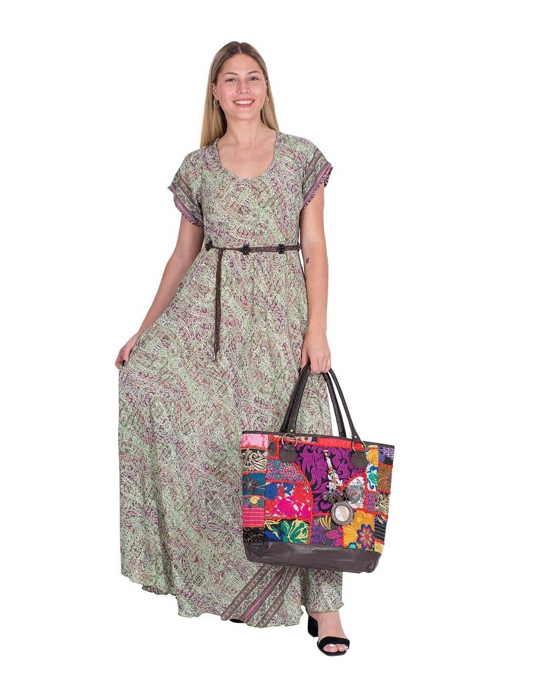 Abito Lungo con Maniche Taglie Forti Verde