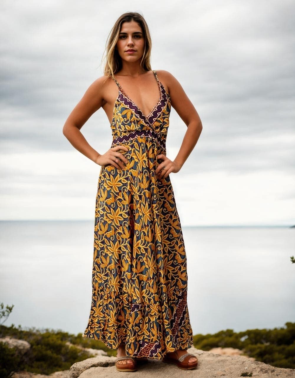 Abito lungo con scollo a V