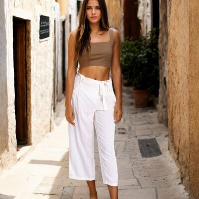 Pantaloni Capri Kimago bianchi con cintura in tessuto e gomma
