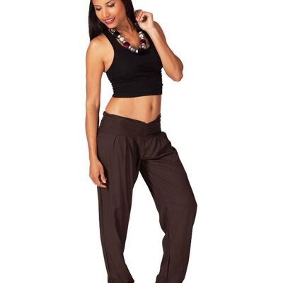 Pantaloni dritti Kimago color cioccolato con vita a V