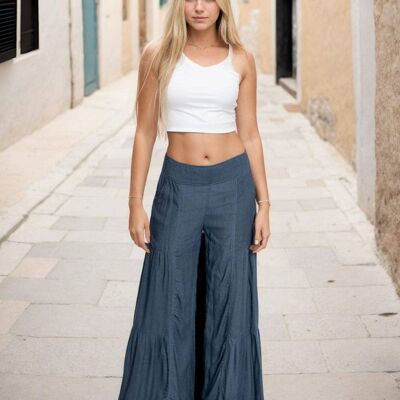 Pantaloni etnici in viscosa grigia con elastico in vita
