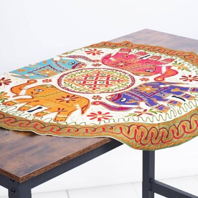 Round Tablecloth Elephants in Circle Hand Embroidered