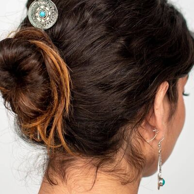 Kimago Hair Stick in Silver Plated Brass with Stone