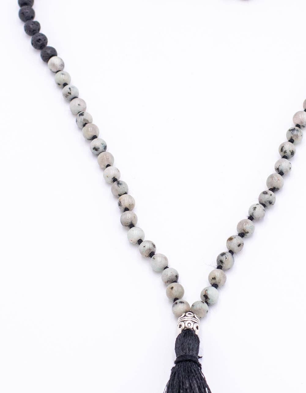 Tibetan Mala Necklace Howlite+Volcanic Rock