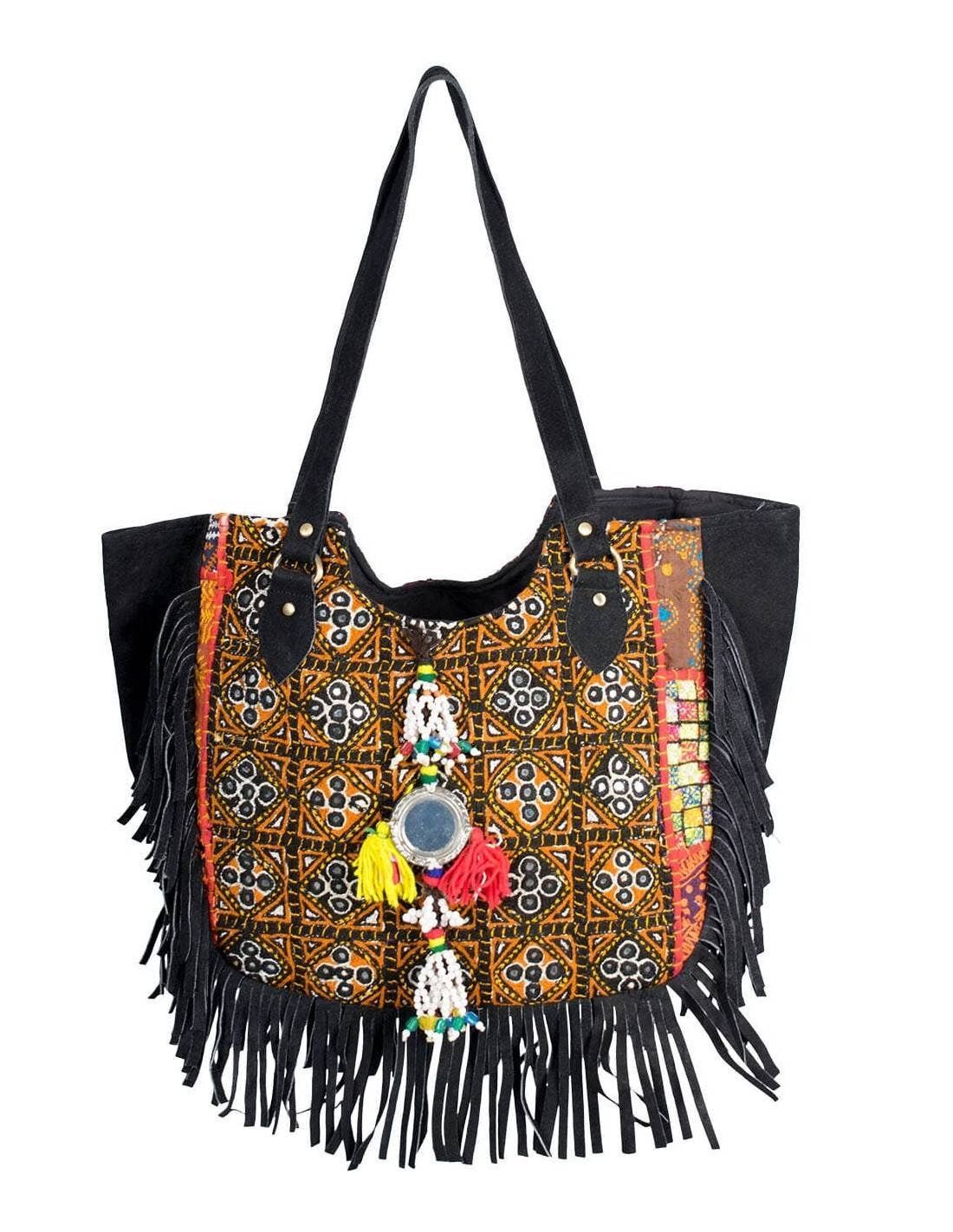 Borsa da donna in stile boho con frange, modello Ibiza