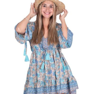 Short Loose Bohemian Dress with Long Sleeves