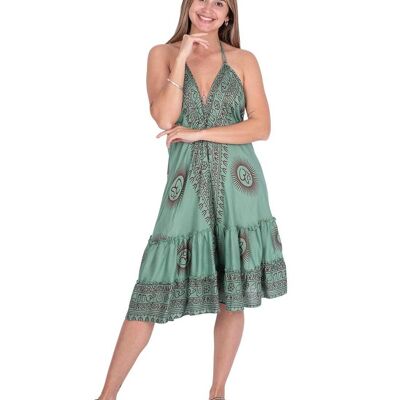 V-Neck Midi Dress for Women Rayon Green