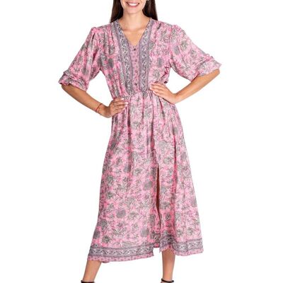Pink Dress Gray Flowers