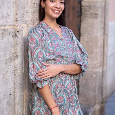 Long Light Green Printed Dress