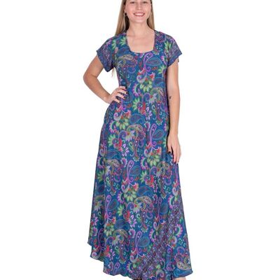Plus Size Blue Long Dress with Sleeves