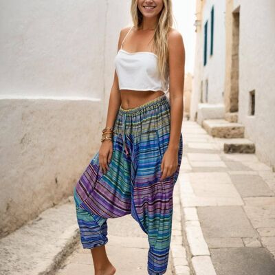 Pantaloni harem afghani hippie a righe unisex - Taglia unica