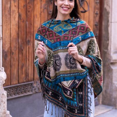 Poncho unisex in cotone e lana