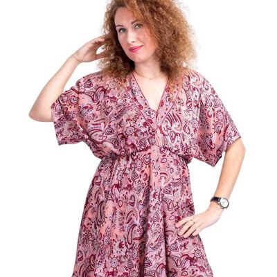 Short Boho Printed Silk Dress with Wide Sleeves - Summer Collection