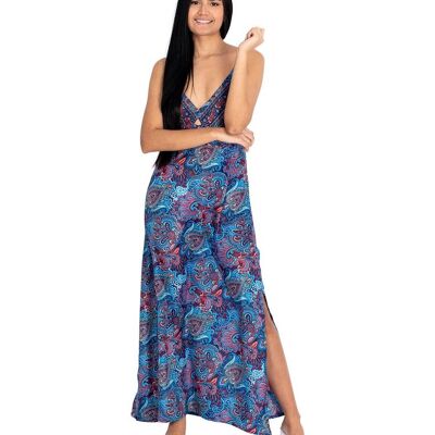 Vestido Largo Seda Tubo Escote Pico | Tirantes Finos & Aberturas Laterales