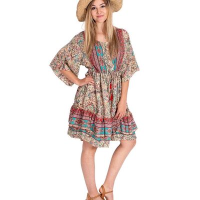 Robe midi bohème imprimée à manches 3/4