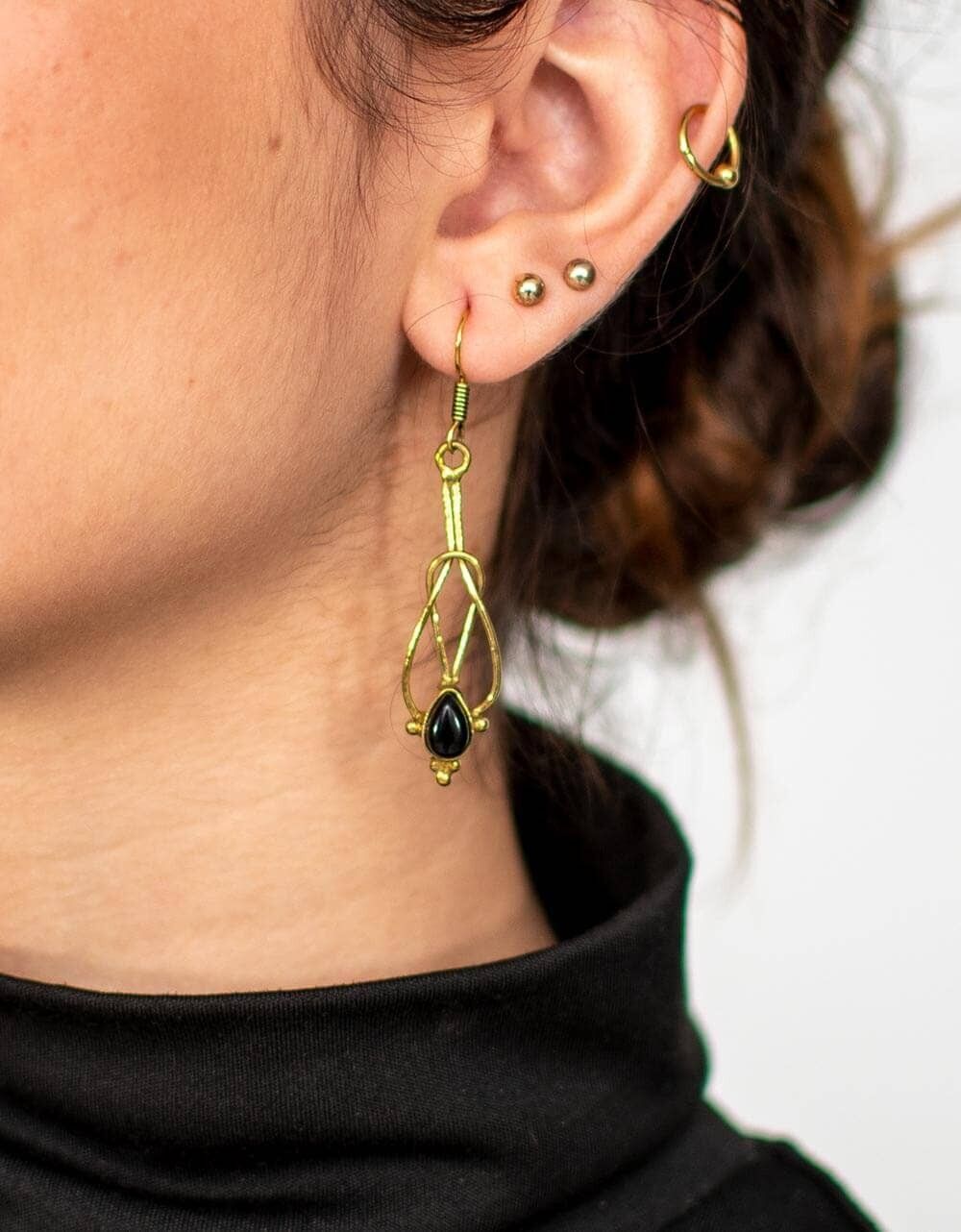 Orecchini fatti a mano - Ottone placcato oro/argento con pietra minerale unica - Gioielli indiani etnici e leggeri