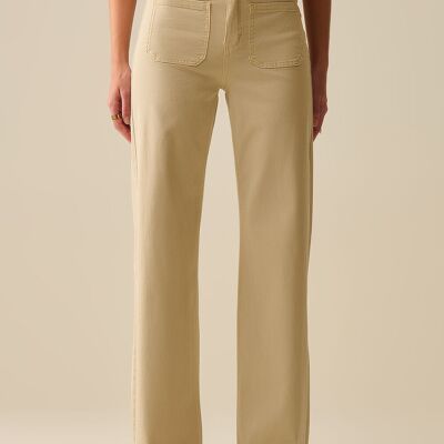 pantaloni a gamba larga con tasche anteriori in beige