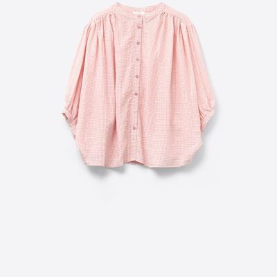loose light pink gingham blouse